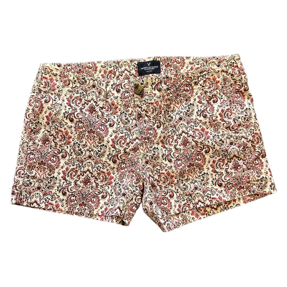 American Eagle Women’s 8 Shorts Ivory‎ Pink Damask Twill Stretch Shortie